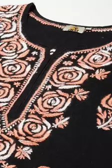 Hand Embroidered Black Cotton Lucknow Chikankari Women Kurta