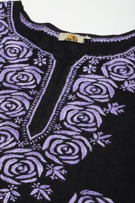 Hand Embroidered Black Cotton Lucknow Chikankari Women Kurta 5
