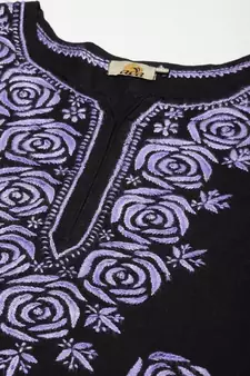 Hand Embroidered Black Cotton Lucknow Chikankari Women Kurta