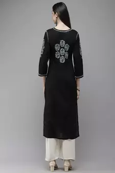 Hand Embroidered Black Cotton Lucknow Chikankari Women Kurta