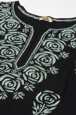 Hand Embroidered Black Cotton Lucknow Chikankari Women Kurta 5