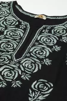 Hand Embroidered Black Cotton Lucknow Chikankari Women Kurta