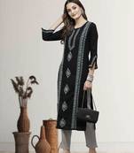 Hand Embroidered Black & Grey Cotton Lucknowi Chikan Women Kurta
