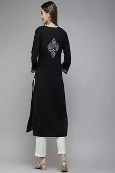 Hand Embroidered Black & Mauve Cotton Lucknowi Chikan Women Kurta