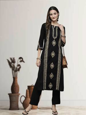 Hand Embroidered Black & Beige Cotton Lucknowi Chikan Women Kurta 1