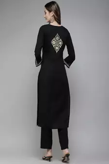 Hand Embroidered Black & Beige Cotton Lucknowi Chikan Women Kurta
