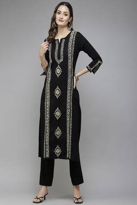 Hand Embroidered Black & Beige Cotton Lucknowi Chikan Women Kurta 3
