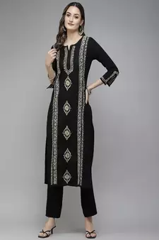 Hand Embroidered Black & Beige Cotton Lucknowi Chikan Women Kurta