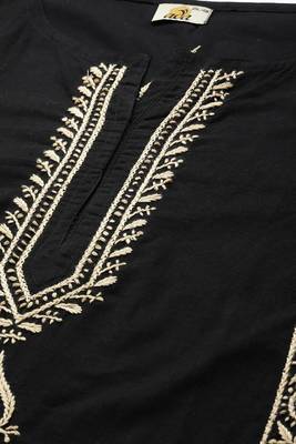 Hand Embroidered Black & Beige Cotton Lucknowi Chikan Women Kurta 5