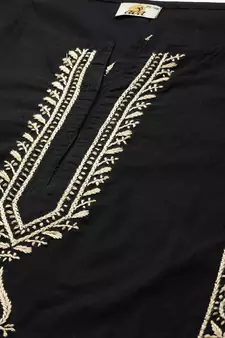 Hand Embroidered Black & Beige Cotton Lucknowi Chikan Women Kurta