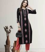 Hand Embroidered Black & Pink Cotton Lucknowi Chikan Women Kurta