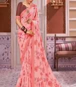 Light Salmon Georgette Printed Saree With Blouse