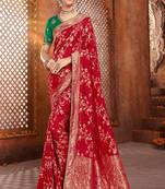 Dark Red Silk Printed Saree With Blouse
