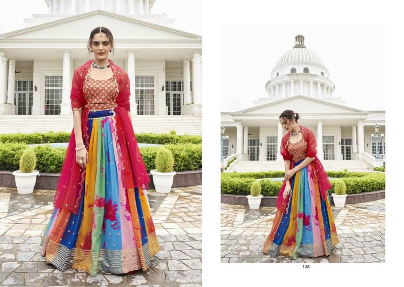 MULTI COLOR PARTY WEAR GEORGETTE LEHENGA CHOLI WITH SEQUENCE WORK