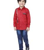 Red printed cotton boys-kurta-pyjama