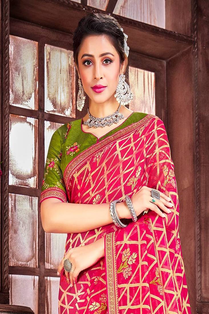 Red Brasso Printed Saree With Blouse