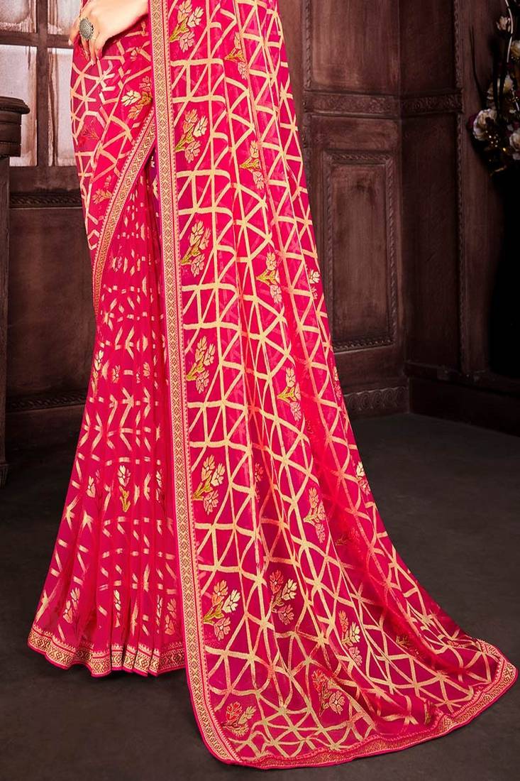 Red Brasso Printed Saree With Blouse