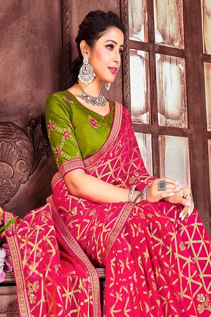 Red Brasso Printed Saree With Blouse