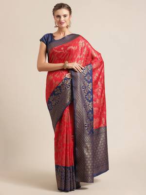 Red woven dupion silk saree with blouse 1