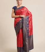 Red woven dupion silk saree with blouse