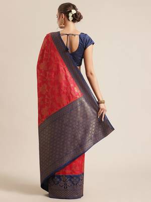 Red woven dupion silk saree with blouse 2