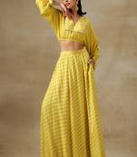 Lime Green Bandhani Printed Silk Top Skirt Set