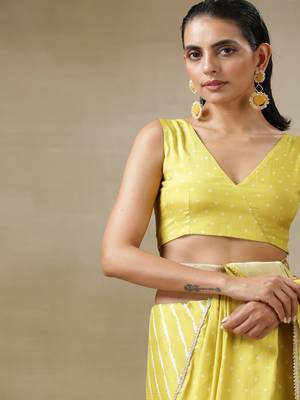 Lime Green Bandhani Printed Silk Sleeveless Blouse 2