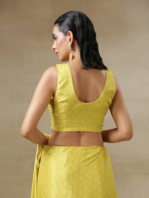 Lime Green Bandhani Printed Silk Sleeveless Blouse 4