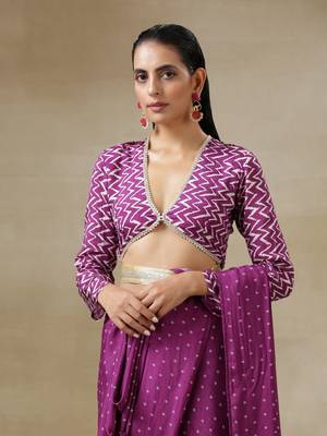 Purple Bandhani Printed Silk Full Sleeve Blouse 1