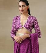 Purple Bandhani Printed Silk Full Sleeve Blouse