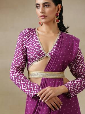 Purple Bandhani Printed Silk Full Sleeve Blouse 3