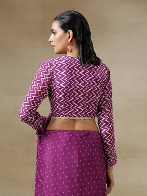 Purple Bandhani Printed Silk Full Sleeve Blouse 4