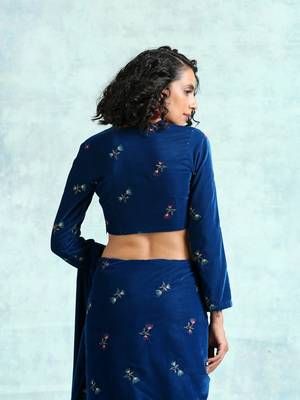 Blue Velvet Embroidered V-Neck Blouse 3