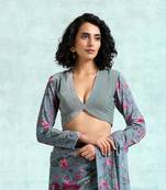 Grey Printed Sleeve Velvet Blouse