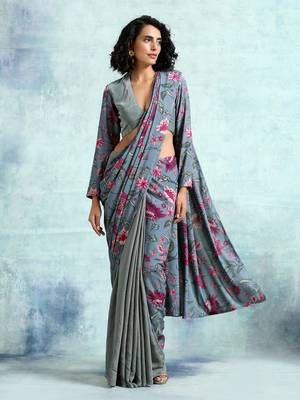 Grey Printed Sleeve Velvet Blouse 5
