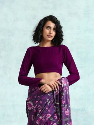 Wine Velvet With Print Detail Blouse 1