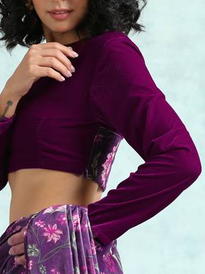 Wine Velvet With Print Detail Blouse 2