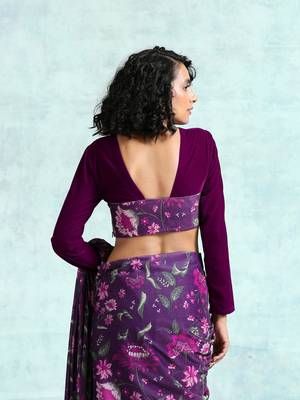 Wine Velvet With Print Detail Blouse 3