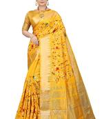 SERONA FABRICS Yellow color embroidered cotton silk saree with blouse piece