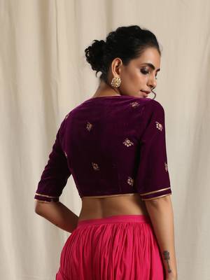 Wine Velvet Embroidered Blouse 3