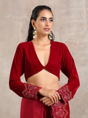 Red Velvet Embroidered Blouse 1