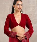 Red Velvet Embroidered Blouse