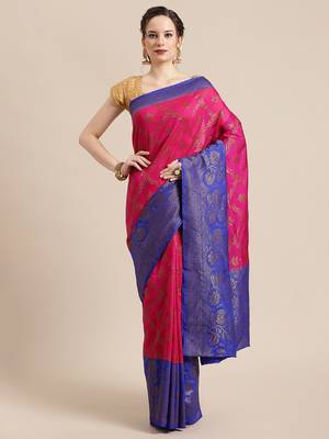 Magenta woven dupion silk saree with blouse 1