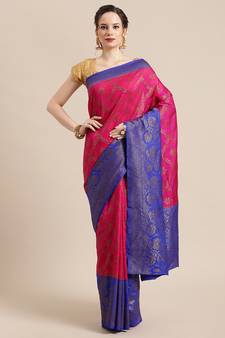 Magenta woven dupion silk saree with blouse
