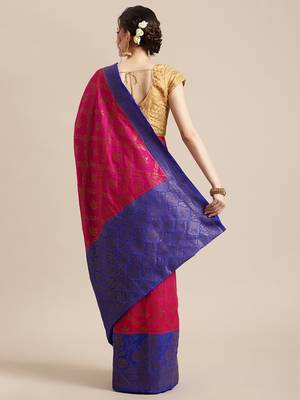 Magenta woven dupion silk saree with blouse 2