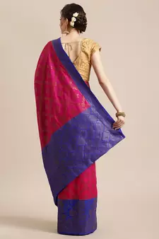 Magenta woven dupion silk saree with blouse