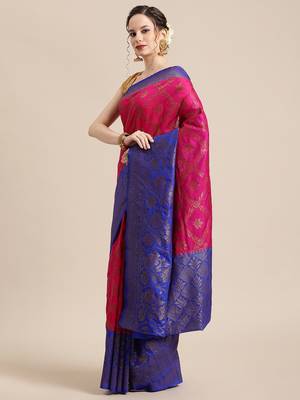 Magenta woven dupion silk saree with blouse 3