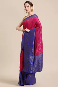 Magenta woven dupion silk saree with blouse
