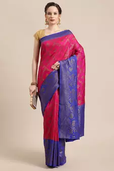 Magenta woven dupion silk saree with blouse