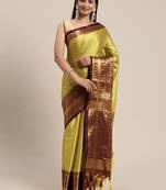 Light lemon woven cotton silk saree with blouse
